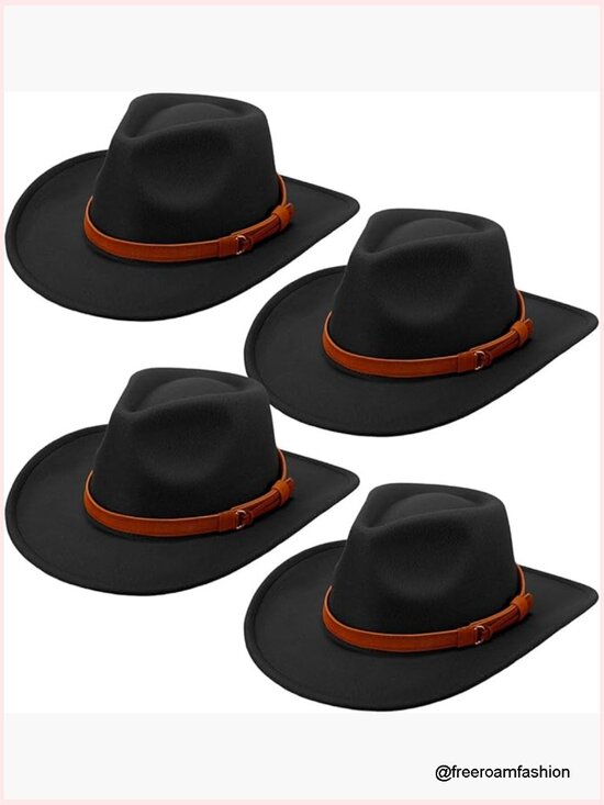 Wide Brim Cowboy Hat with Belt Classic Western Style Unisex main image 7